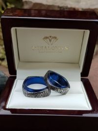 bernadett and tamas damascus titanium wedding rings