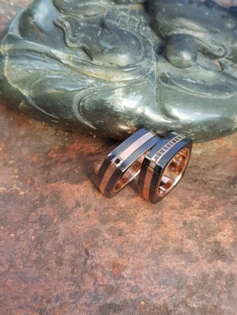 rita and david stainless steel rosegold wedding rings